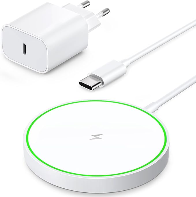 AMSKY Kompatibilní s nabíječkou MagSafe, 15W magnetická bezdrátová nabíječka kompatibilní s nabíjecí stanicí Magsafe, rychlá indukční nabíjecí stanice pro iPhone a Airpods, 20W síťový zdroj pro