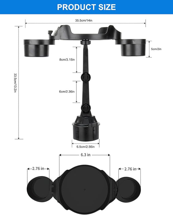 Držák nápojů Auto, držák poháru Auto se stolním podnosem, 3 v 1 Cup Holder Car 360° otočný nástavec Dual Cup Holder Tray stůl se slotem na telefon pro lahve na vodu nápoj Snack