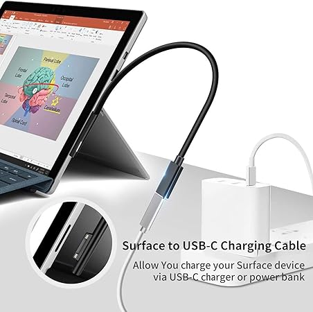 Sisyphy Surface na USB C nabíjecí kabel (samice USB-C, 20 cm), kompatibilní s Microsoft Surface Pro 7/6/5/4/3 GB/2/1 Laptop4/3/2/1, potřebuje nabíječku USB-C s 45 W, 15 V/3 A