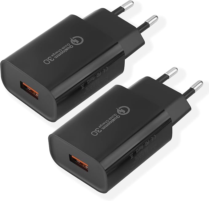 USB nabíječka, 18W Quick Charge 3.0 rychlonabíječka USB síťový zdroj kompatibilní se Samsung Galaxy S22 S21 S20 FE S10 S9 S8 S7 A13 A71 A51, iPhone 11 12 13 14 15 Pro X 8 7, Huawei, Xiaomi (2 kusy)