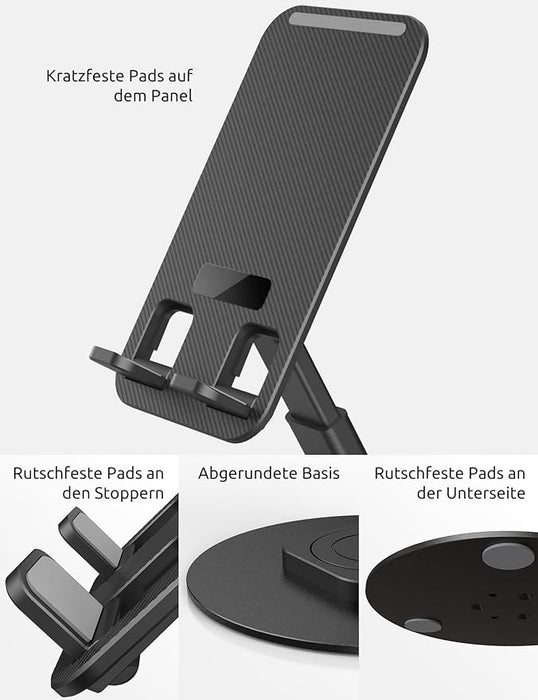 ATEGUARD Stojan na mobil, skládací držák na mobilní telefon, otočný o 360° základna držák na mobil, univerzální stojan na telefon, držák na mobilní telefon, stůl kompatibilní s 4,7-10,5palcovým