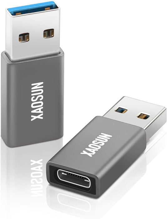 [10 Gbit/s] USB konektor na USB-C zdířku (balení 2 ks), adaptér 3,1 USB-A na USB-C, XAOSUN SuperSpeed Data Sync a 100W rychlé nabíjení – kompatibilní s iPhone 15 Pro Max, laptop, PC, nabíječka,