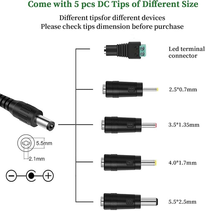 Gonine 18 V síťový zdroj adaptér, 18 voltů 1 A nabíječka s 5 vyměnitelnými konektory pro 18 voltů 1 A 0,9 A 0,8 A 0,7 A 0,6 A 0,5 A 0,4 A 0,3 A 0,2 A 0,1 A vybavení