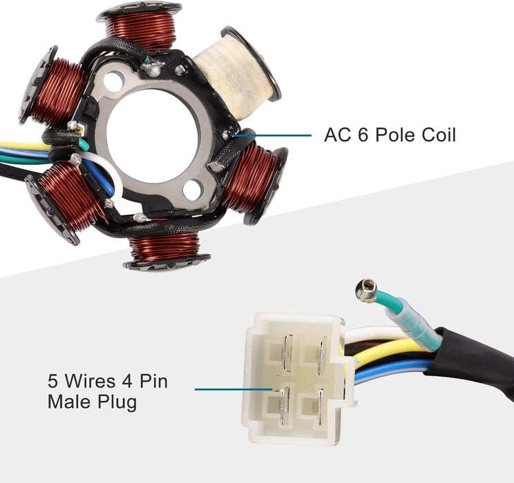 GOOFIT 6 pólová cívka 5 vodičů Samec Plug Ac Půlvlnné zapalování Magneto Stator Výměna pro Gy6 50 ccm 70 ccm 90 ccm 110 ccm 125 ccm ATV čtyřkolka Kapesní kolo skútr Buggy Go Kart