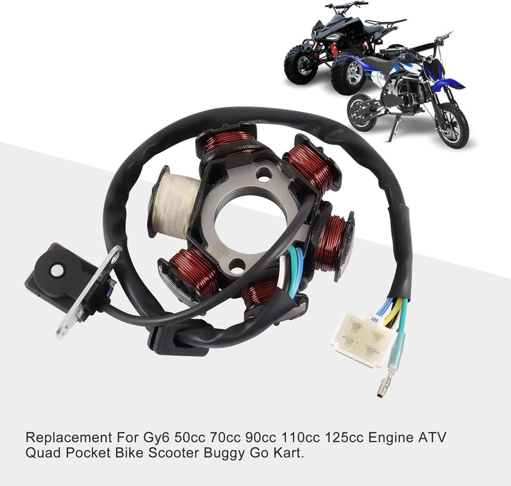 GOOFIT 6 pólová cívka 5 vodičů Samec Plug Ac Půlvlnné zapalování Magneto Stator Výměna pro Gy6 50 ccm 70 ccm 90 ccm 110 ccm 125 ccm ATV čtyřkolka Kapesní kolo skútr Buggy Go Kart