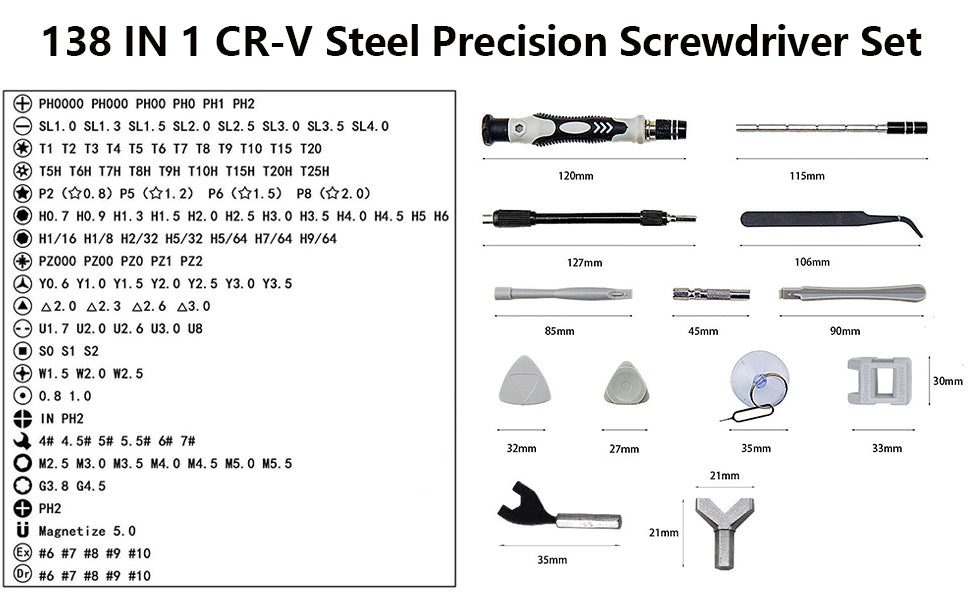 Pozlle 138 v 1 profesionální sada magnetických přesných šroubováků, přenosná sada Screwdriver na hodinky, brýle, iPhone, iPad, chytré telefony, PC, notebooky, tablety, elektroniku