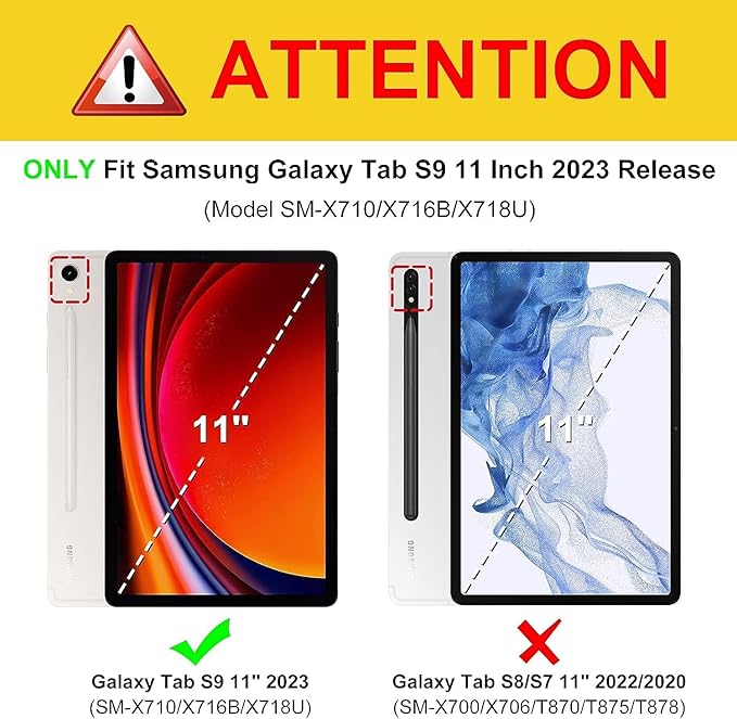 TOKILO Pouzdro pro Samsung Galaxy Tab S9 11 palců 2023 Tablet, Ultra lehká tenká PU kůže Tri-Fold Stand kryt s držákem na tužky a Auto Wake/Sleep (S9 11")