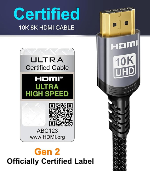 Kabel Sniokco 10K 8K HDMI 2.1 2M, certifikovaný 48Gbps Ultra High Speed HDMI® kabel, 4K 240Hz 165Hz 120Hz, 8K 60Hz, EARC, HDCP2.3, HDR10+, Kompatibilní s PC, TV, Monitor, Sky-Qu , PS5, X Box