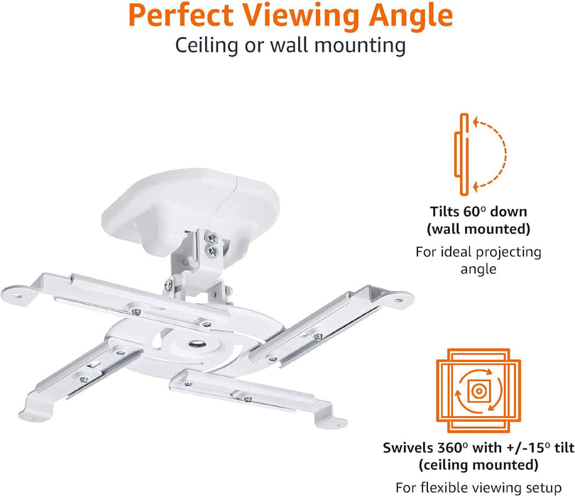 Amazon Basics – Zusammenklappbare Decken-/Wandprojektorhalterung, Tragfähigkeit: 15 kg, Weiß