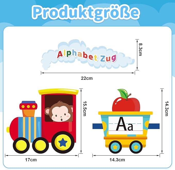 32 Stück deutsches Alphabet Zug ABC Poster Wandtattoo Wandaufkleber für Kinderzimmer Schlafzimmer Klassenzimmer Dekoration Kinder Geschenke