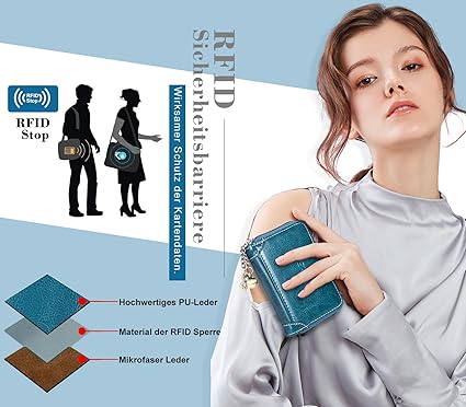 DOMIPHIE Dámská peněženka s RFID ochranou proti krádeži, prémiová peněženka dámská ochrana přihrádky na karty s mnoha přihrádkami, Ka Blau01, Retro a moderní