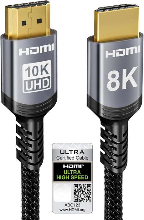 Kabel Sniokco 10K 8K HDMI 2.1 2M, certifikovaný 48Gbps Ultra High Speed HDMI® kabel, 4K 240Hz 165Hz 120Hz, 8K 60Hz, EARC, HDCP2.3, HDR10+, Kompatibilní s PC, TV, Monitor, Sky-Qu , PS5, X Box