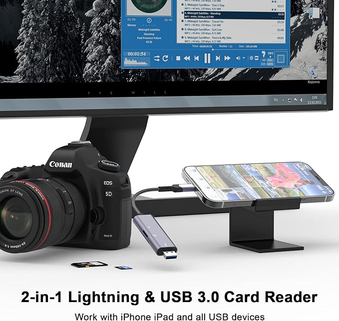 Čtečka karet Lightning a USB 3.0, [Apple MFi Certified] Čtečka karet SD pro iPhone 2 v 1 Čtečka karet USB 3.0 Micro SD Card Reader TF Card Reader pro iPhone/iPad/PC pro SD/Micro SD/TF/SDHC/SDXC/MMC