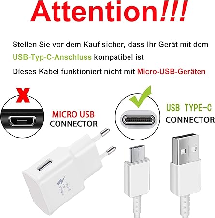 KAIMENGLONG 2er-Pack adaptives Schnellladegerät, Schnellladegerät, Netzteil mit 1,5 m USB-Typ-C-Ladekabel für Samsung Galaxy S21, S20, S10, S10e, S9, S8, A72, A52, M40, Note 8/9/10, Google Pixel XL