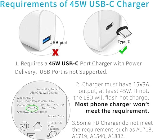 Sisyphy Nylonový opletený nabíjecí kabel pro Microsoft Surface Pro 7/6/5/4/3 Go3/2/1 notebook 4/3/2/1, musí být s USB-C nabíječkou 45W 15V 3A (černý, 1,8m)