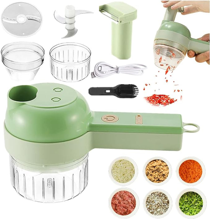 4-in-1 elektrisches Gemüseschneider-Set, Gemüseschneider, Multifunktionsschneider, Küchenmaschine, Mixer, Universal-Zerkleinerer für Gemüse, Obst, Nüsse, Knoblauch, Babynahrung mit USB-Aufladung