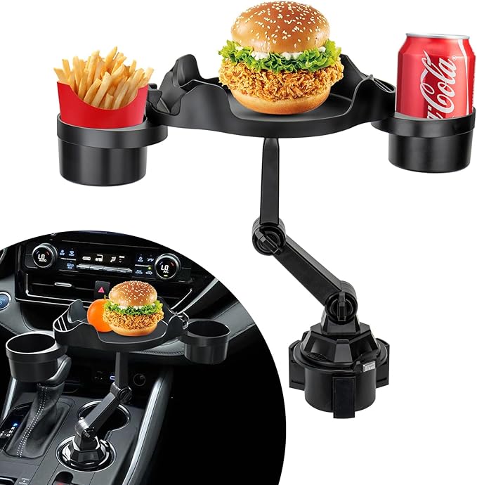 Držák nápojů Auto, držák poháru Auto se stolním podnosem, 3 v 1 Cup Holder Car 360° otočný nástavec Dual Cup Holder Tray stůl se slotem na telefon pro lahve na vodu nápoj Snack