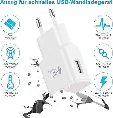 KAIMENGLONG 2er-Pack adaptives Schnellladegerät, Schnellladegerät, Netzteil mit 1,5 m USB-Typ-C-Ladekabel für Samsung Galaxy S21, S20, S10, S10e, S9, S8, A72, A52, M40, Note 8/9/10, Google Pixel XL