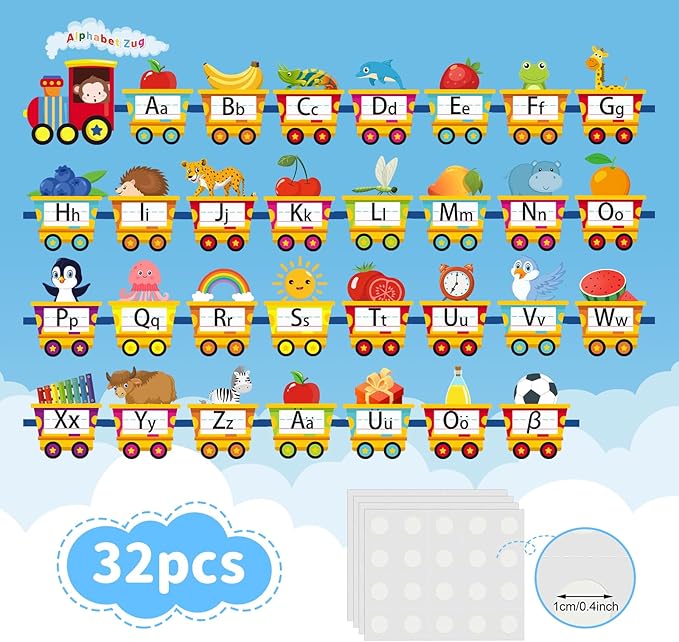 32 Stück deutsches Alphabet Zug ABC Poster Wandtattoo Wandaufkleber für Kinderzimmer Schlafzimmer Klassenzimmer Dekoration Kinder Geschenke