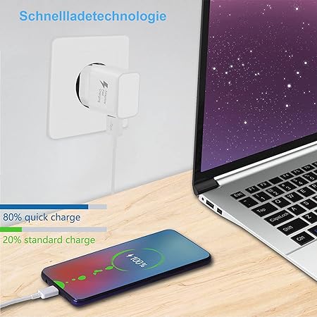 KAIMENGLONG 2er-Pack adaptives Schnellladegerät, Schnellladegerät, Netzteil mit 1,5 m USB-Typ-C-Ladekabel für Samsung Galaxy S21, S20, S10, S10e, S9, S8, A72, A52, M40, Note 8/9/10, Google Pixel XL