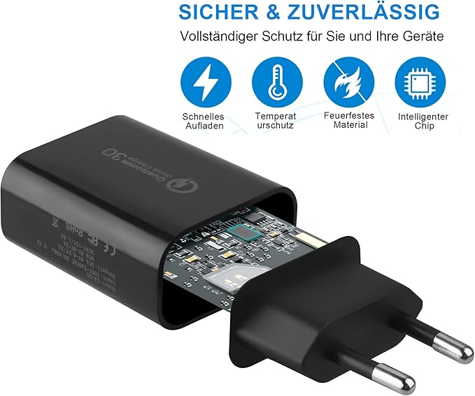 USB nabíječka, 18W Quick Charge 3.0 rychlonabíječka USB síťový zdroj kompatibilní se Samsung Galaxy S22 S21 S20 FE S10 S9 S8 S7 A13 A71 A51, iPhone 11 12 13 14 15 Pro X 8 7, Huawei, Xiaomi (2 kusy)