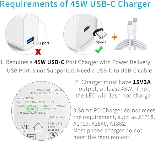 Sisyphy Surface na USB C nabíjecí kabel (samice USB-C, 20 cm), kompatibilní s Microsoft Surface Pro 7/6/5/4/3 GB/2/1 Laptop4/3/2/1, potřebuje nabíječku USB-C s 45 W, 15 V/3 A