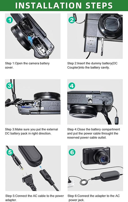 Gonine DK-X1 DC-Koppler AC-LS5 AC-Netzteil (NP-BX1 Dummy-Batterie-Ersatz) Kit für Sony Cybershot ZV-1, DSC-RX1, RX1R, RX100 II III IV V VI VII, M2 M3 M4 M5 M6/B M7 , HX50 HX90 HX30 HX30 HX30 0 WX3 00