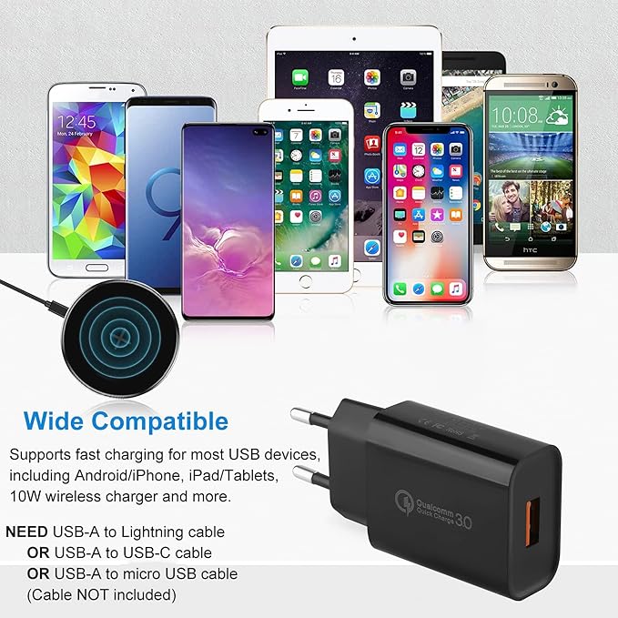 USB nabíječka, 18W Quick Charge 3.0 rychlonabíječka USB síťový zdroj kompatibilní se Samsung Galaxy S22 S21 S20 FE S10 S9 S8 S7 A13 A71 A51, iPhone 11 12 13 14 15 Pro X 8 7, Huawei, Xiaomi (2 kusy)