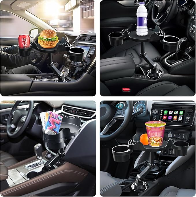 Držák nápojů Auto, držák poháru Auto se stolním podnosem, 3 v 1 Cup Holder Car 360° otočný nástavec Dual Cup Holder Tray stůl se slotem na telefon pro lahve na vodu nápoj Snack