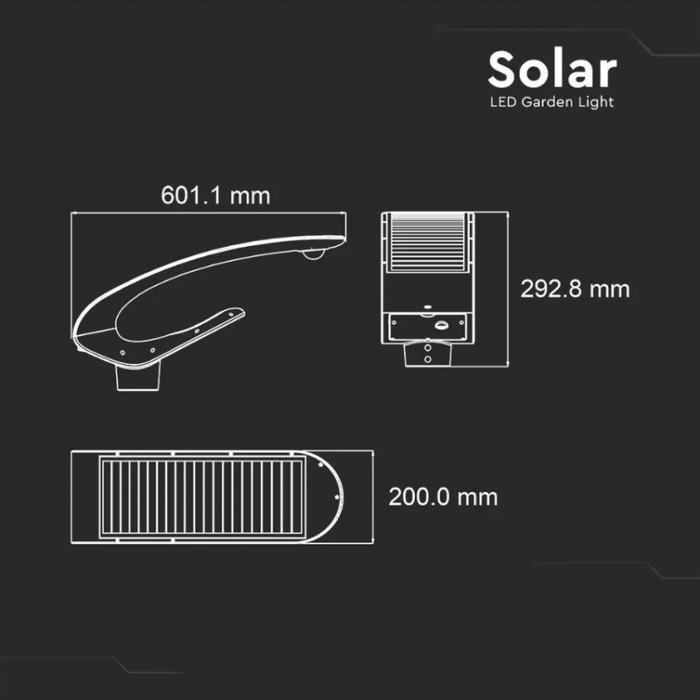 LED-Solarlampe / 20W / 120° / 2000lm / Neutralweiß 4000K / Bewegungserkennung / Mastmontage