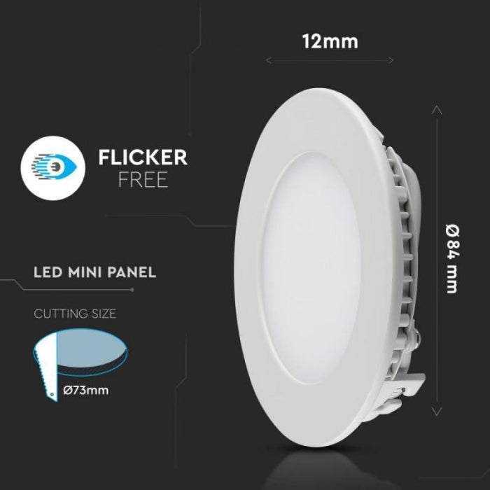 LED-Einbaupanel / SMD-Chip / Weißes Gehäuse / 3W / 130lm / 120° / Neutralweiß 4000K / Φ 84mm